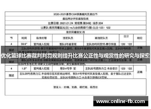 优化篮球比赛裁判判罚规则提升比赛公正性与观赏性的研究与探索