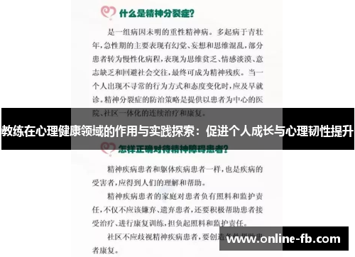 教练在心理健康领域的作用与实践探索：促进个人成长与心理韧性提升