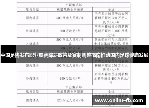中国足协发布职业联赛降薪政策及赛制调整指南推动国内足球健康发展